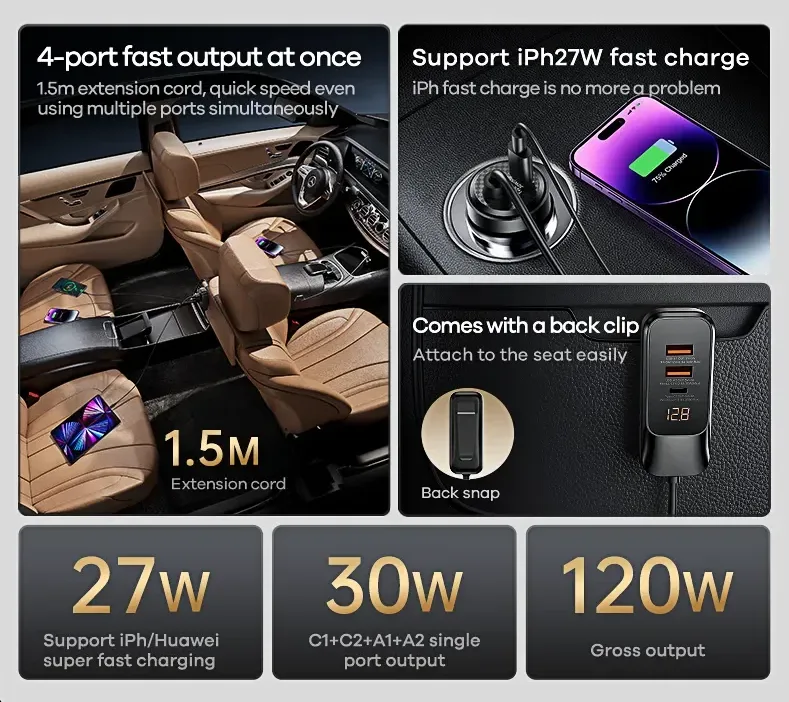 USB Car Charger Type C 120W Quick Charger