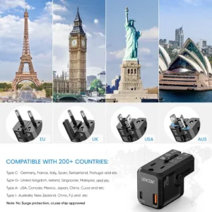 Travel Adapter Universal with USB A and USB C port for US EU UK AUS 3