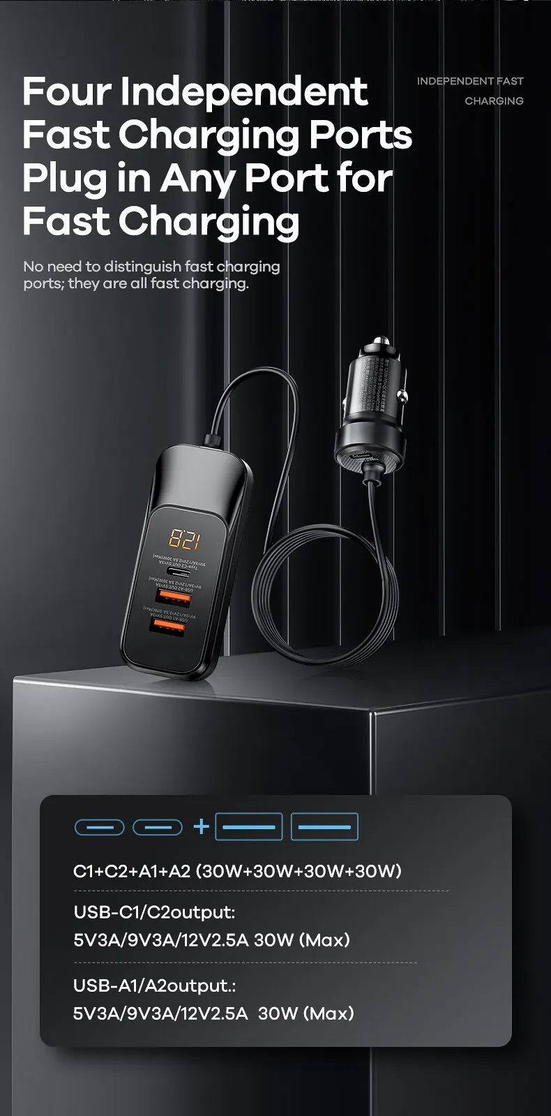USB Car Charger Type C 120W Quick Charger