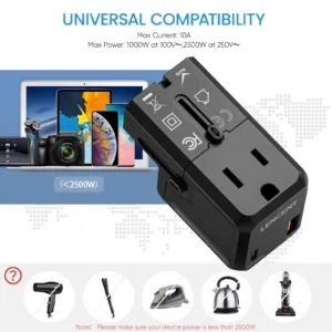 Travel Adapter Universal with USB A and USB C port for US EU UK AUS 5