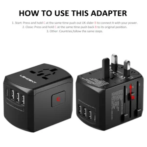 Universal Travel Adapter Travel Charger with 3 USB Ports and 1 Type C for US EU UK AUS