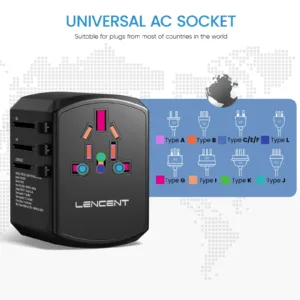 Universal Travel Adapter Travel Charger with 3 USB Ports and 1 Type C for US EU UK AUS