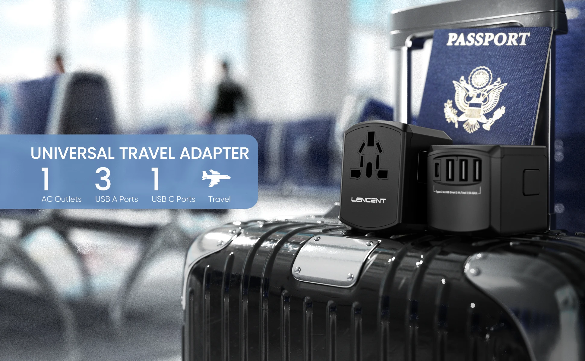 Universal Travel Adapter Travel Charger with 3 USB Ports and 1 Type C for US EU UK AUS