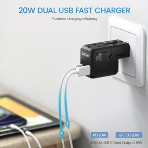 Travel Adapter Universal with USB A and USB C port for US EU UK AUS 4