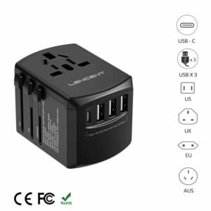 Universal Travel Adapter Travel Charger with 3 USB Ports and 1 Type C for US EU UK AUS